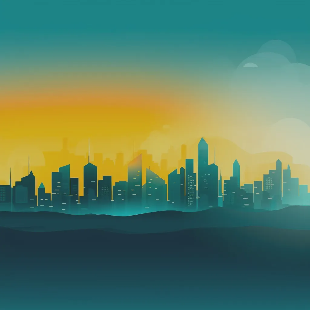 A city skyline touched by sunlight